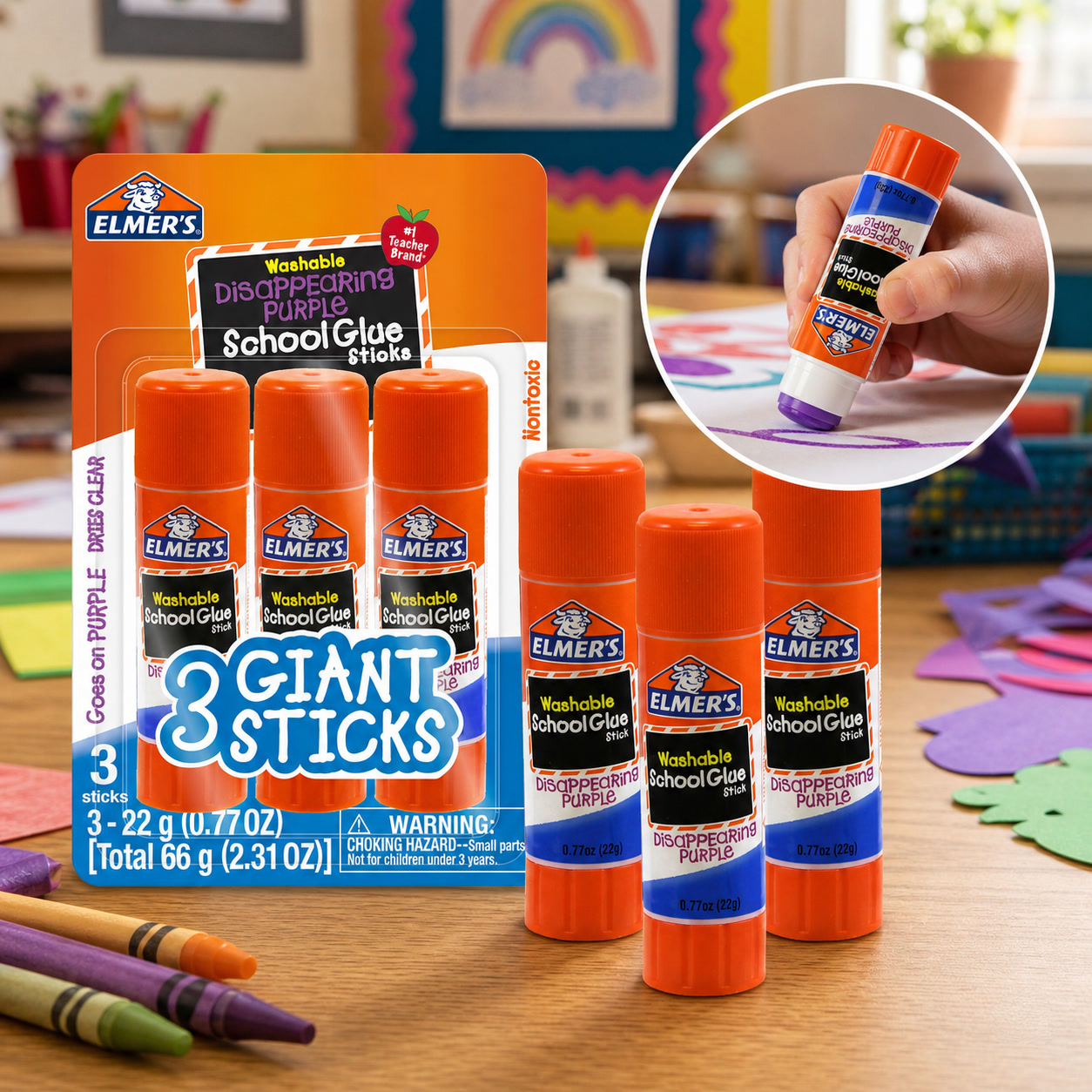 Art Craft Jumbo - 3pcs Washable Disappearing Purple School Glue